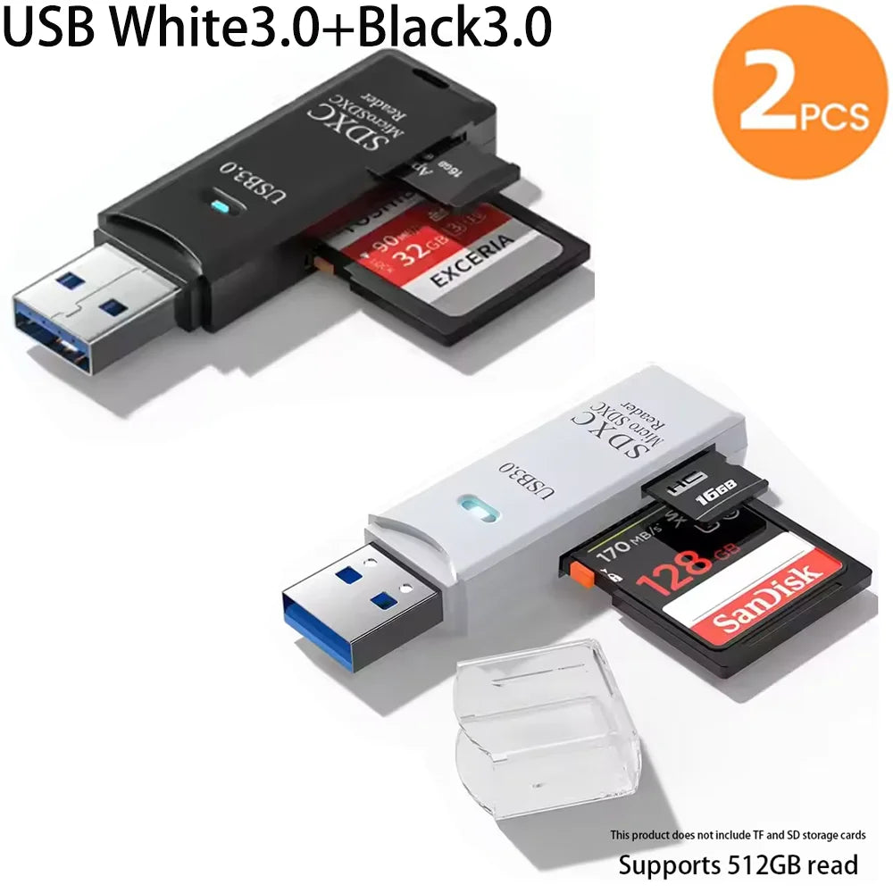 USB 3.0 2-in-1 Multi-Function Card Reader Micro SD TF & USB Flash Drive Adapter for PC Laptop