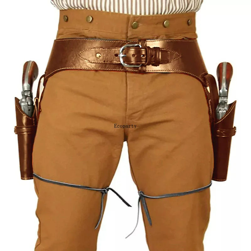 Double Gun Holster Waist Belt – PU Leather Revolver Holster for Renaissance Pirate Cowboy Cosplay