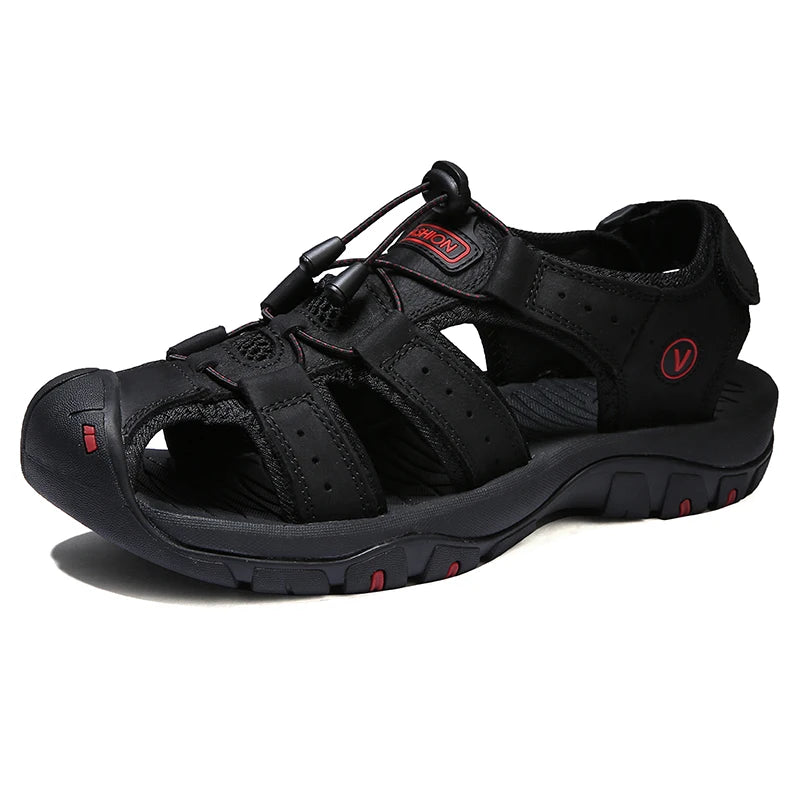 Men's Leather Sandals Breathable Casual Outdoor Beach Slip-On Roman Style