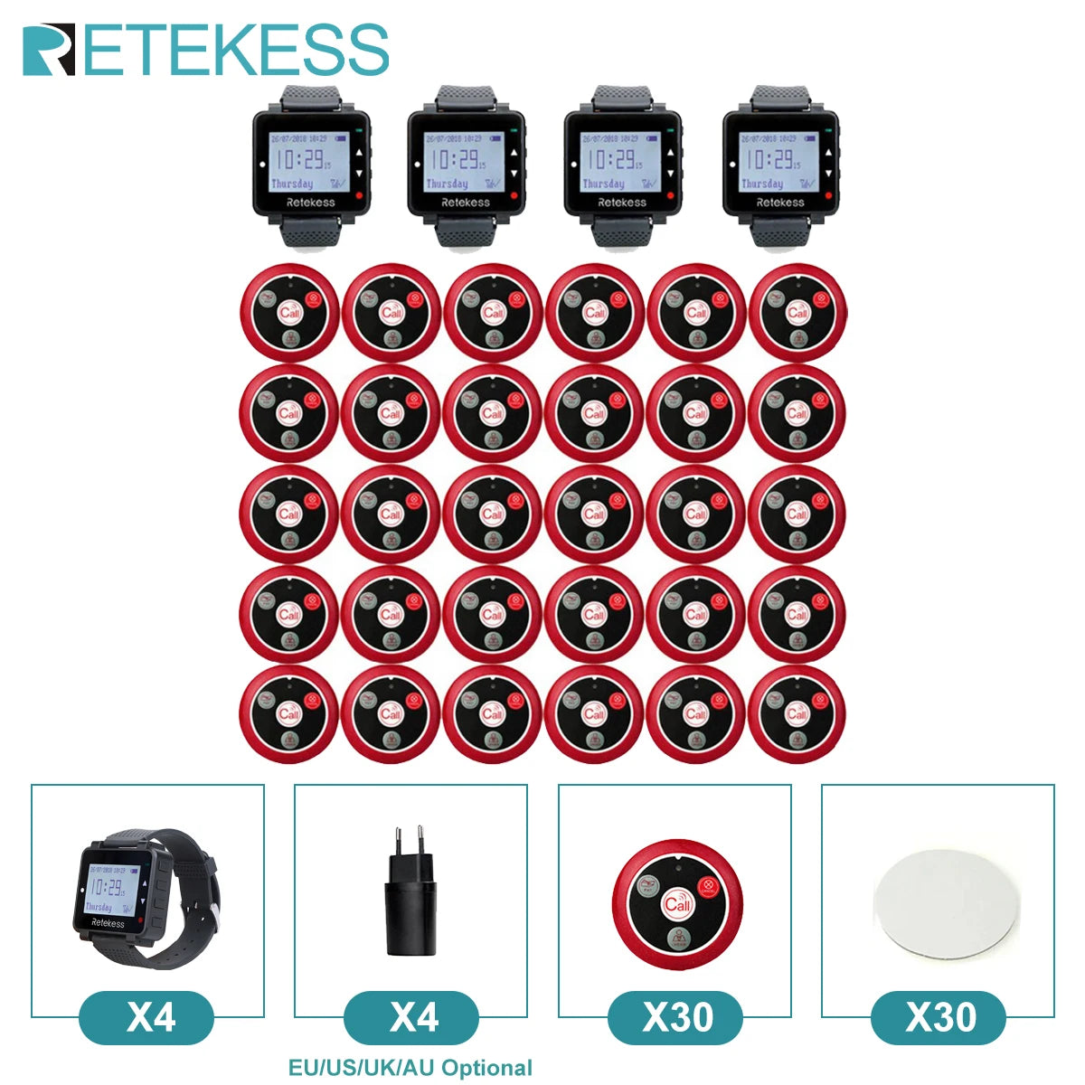 Wireless Waiter Calling System with Rechargeable Watch Receiver and Programmable Call Buttons – Restaurant Pager for Cafe Bar