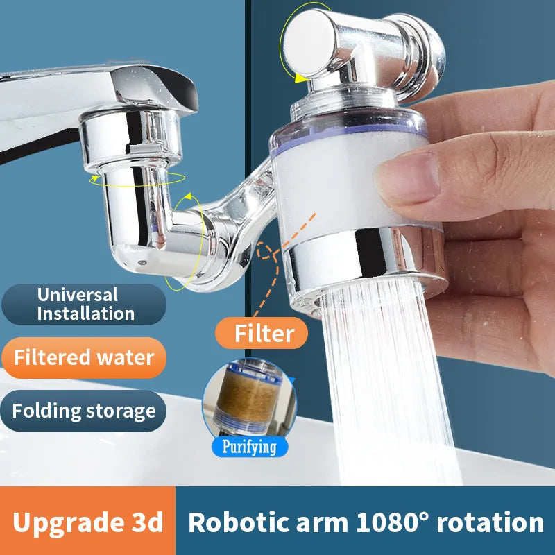 Universal Faucet Aerator with Filter — 1080° Rotating Swivel Tap Extender, Water-Saving Splash-Proof Bubbler