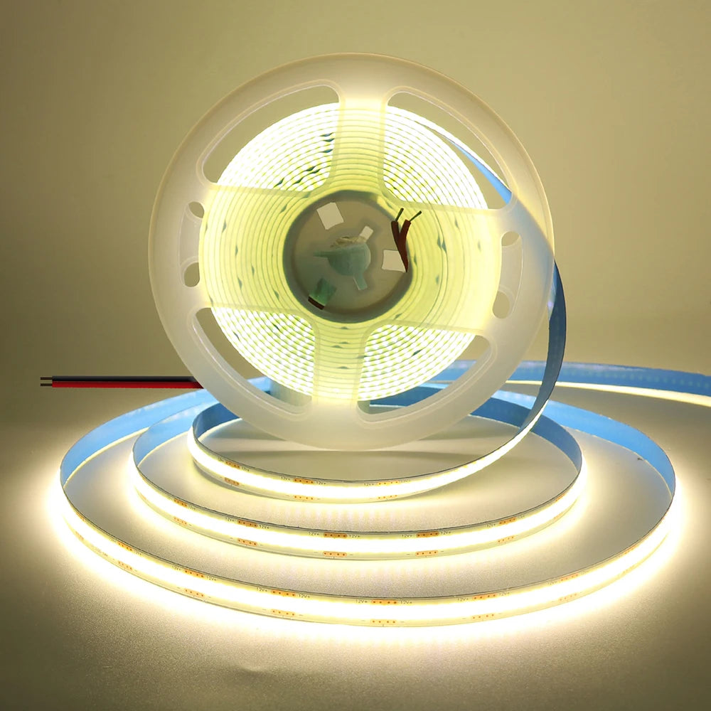 COB LED Strip Light 320 LEDs/m – 3/5/8mm PCB (0.12/0.20/0.31in), 5V/12V/24V, Flexible Tape 0.5–5m (1.6–16.4 ft), Warm/Natural/Cool White + RGB