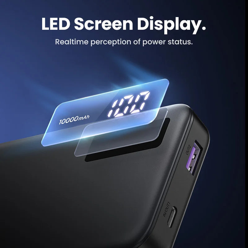 10000mAh PD 20W Portable Power Bank 22.5W USB-A Fast Charge USB-C External Battery for Smartphones