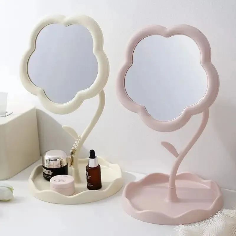 Flower Desktop Dressing Mirror – Round Tabletop Makeup Mirror for Bedroom & Dorm