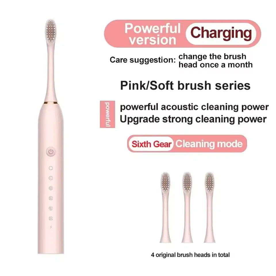 Sonic Electric Toothbrush for Adults — IPX7 Waterproof, USB Rechargeable, Soft Bristle Heads, 30K–50K VPM, 4+ Modes, 2-Min Timer, Includes 3 Brush Heads