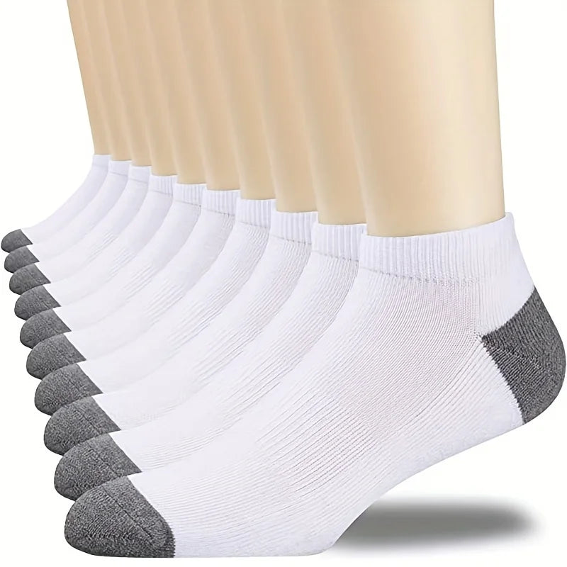 10/20/30-Pack Men's Color Block Boat Socks - Breathable Low-Cut Ankle Socks for Sneakers