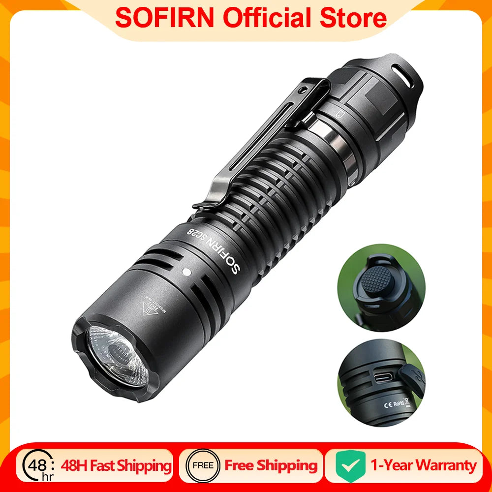 Tactical Rechargeable Flashlight 2800 Lumens USB-C IPX8 EDC Torch 21700 Battery for Camping Hunting Fishing