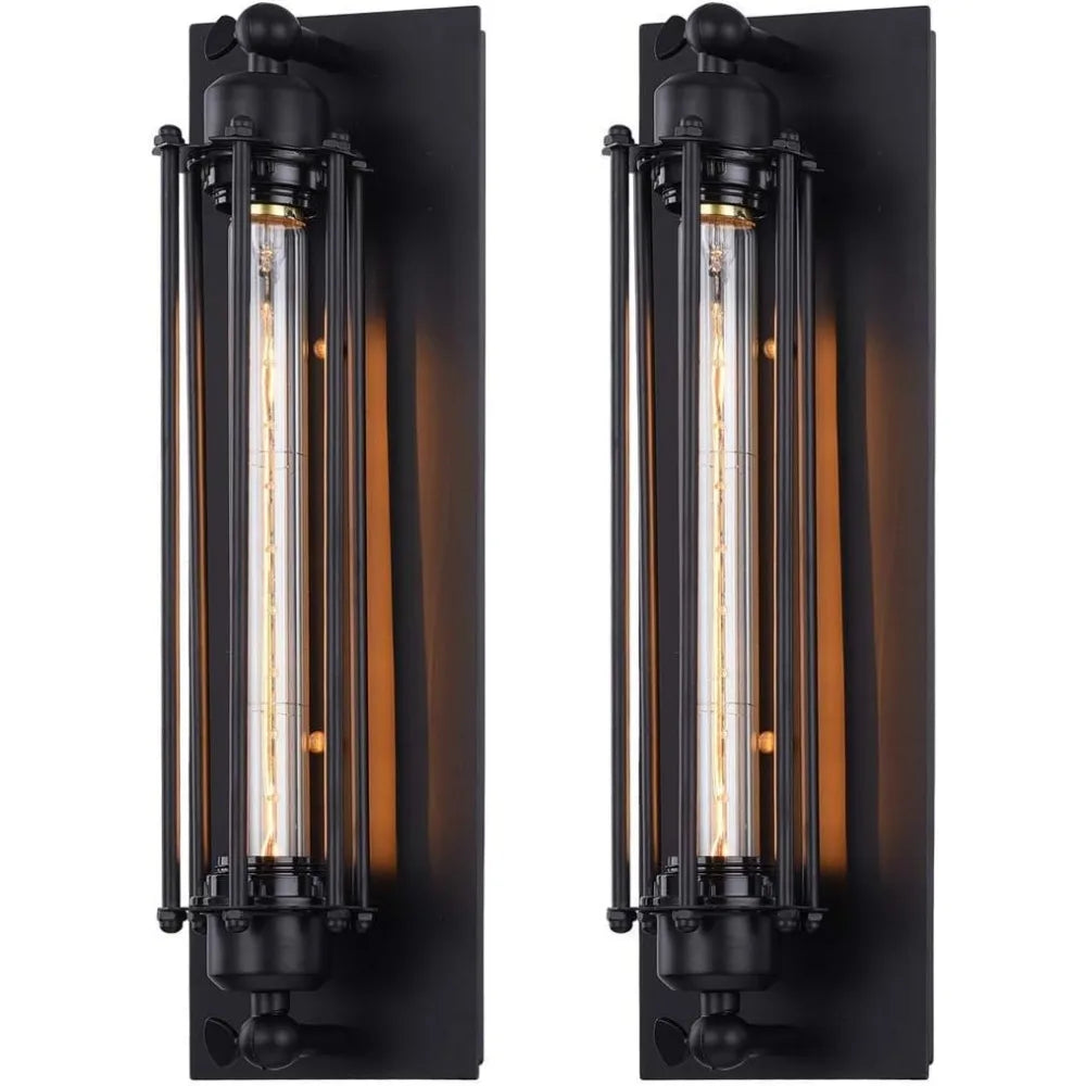 Industrial Metal Tube Wall Sconce – Retro Black Flute Wall Light, 17.7 in (45 cm) Vintage Home & Dining Lighting, E27
