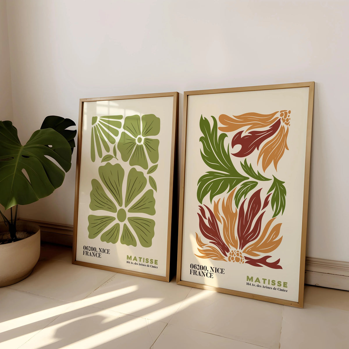 2-Piece Frameless Matisse Floral Canvas Prints - Bohemian Mid-Century Modern Wall Art for Bedroom & Living Room