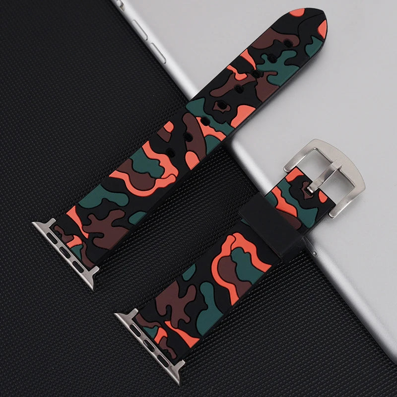 Silicone Camouflage Watch Band - Universal Smartwatch Strap Fits 38/40/41/42/44/45/46/49mm
