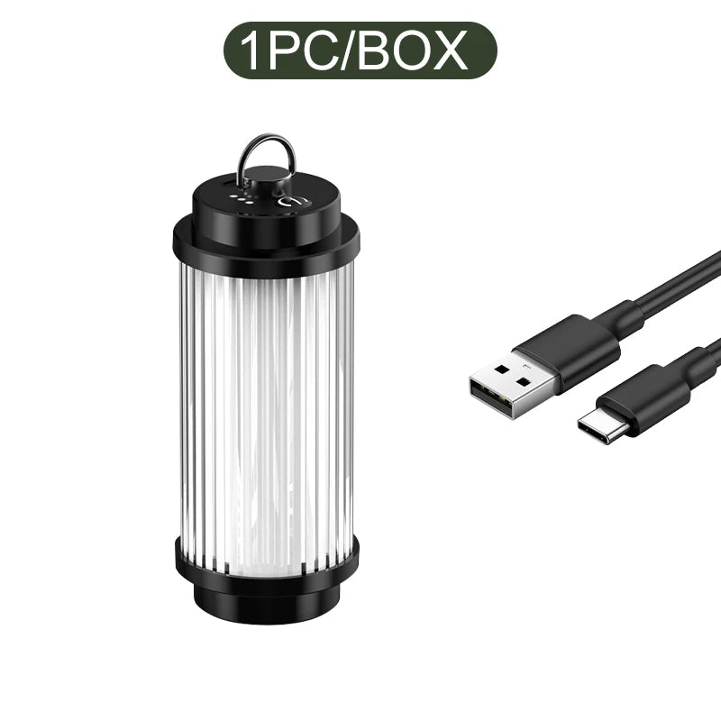 LED Camping Lantern 5 Modes, USB-C Rechargeable, Adjustable Hanging Hook & Bracket Mount