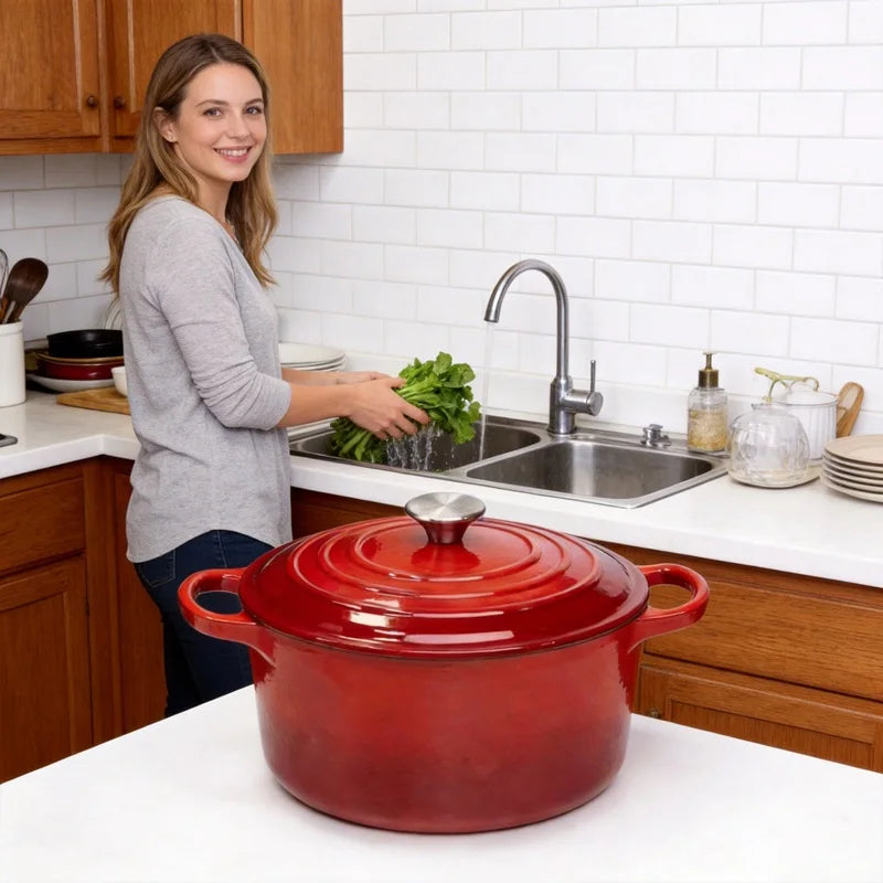 7-Quart (6.6 L) Enameled Cast Iron Dutch Oven with Lid - Dual Handles, Oven-Safe to 500°F