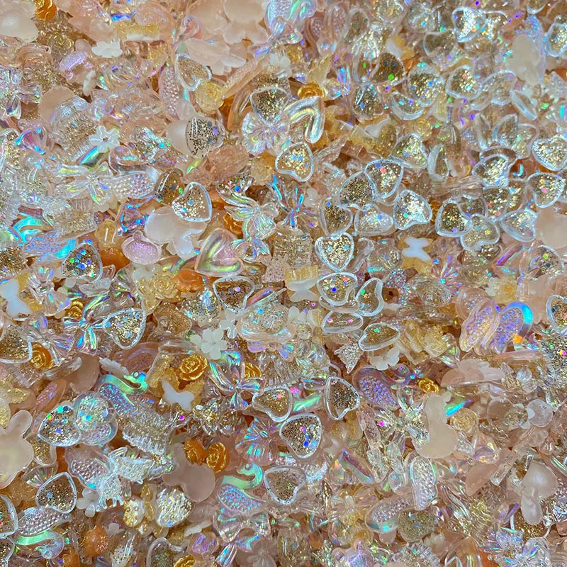 500pcs White Nail Charms & Pearls — Mixed Shapes (Heart, Bowknot, Star, Teardrop) Rhinestones for Nail Art & DIY Crafts