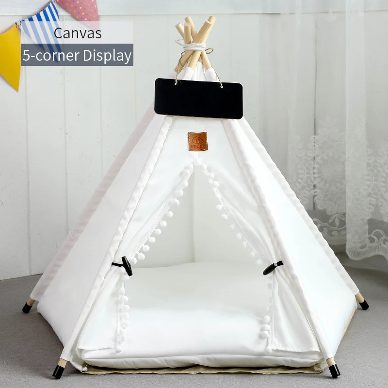 Pet Teepee Tent for Cats & Small Dogs - Portable Washable Indoor Pet Bed with Removable Cushion & Chalkboard (S ≤11 lb/5 kg, M ≤22 lb/10 kg, L ≤33 lb/15 kg)