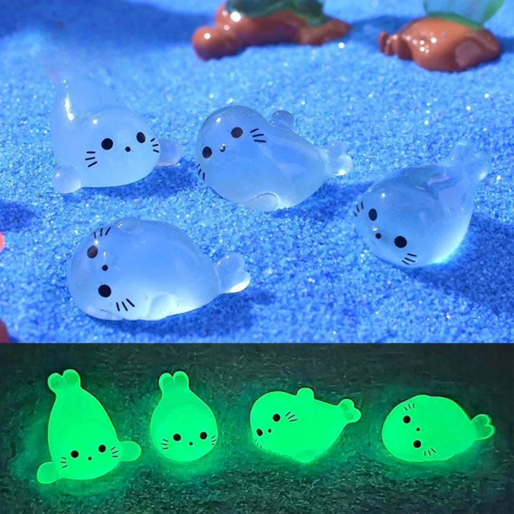 Luminous Mini Seal Resin Figurine - Glow-in-the-Dark Sea Animal Ornament for Micro Landscape & Home Decor