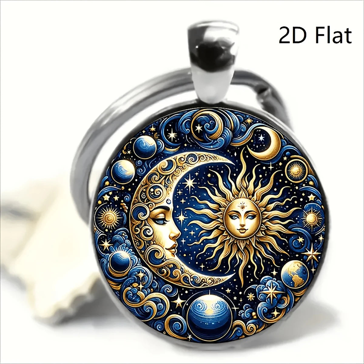 Astro Sun & Vintage Moon Keychains – Celestial Bag & Car Charms, Glass Moon Pendant, Holiday Gift
