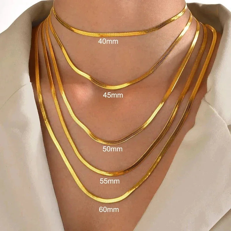 925 Sterling Silver Gold-Tone Snake Chain Necklace Herringbone Choker, Unisex Trendy Party Gift