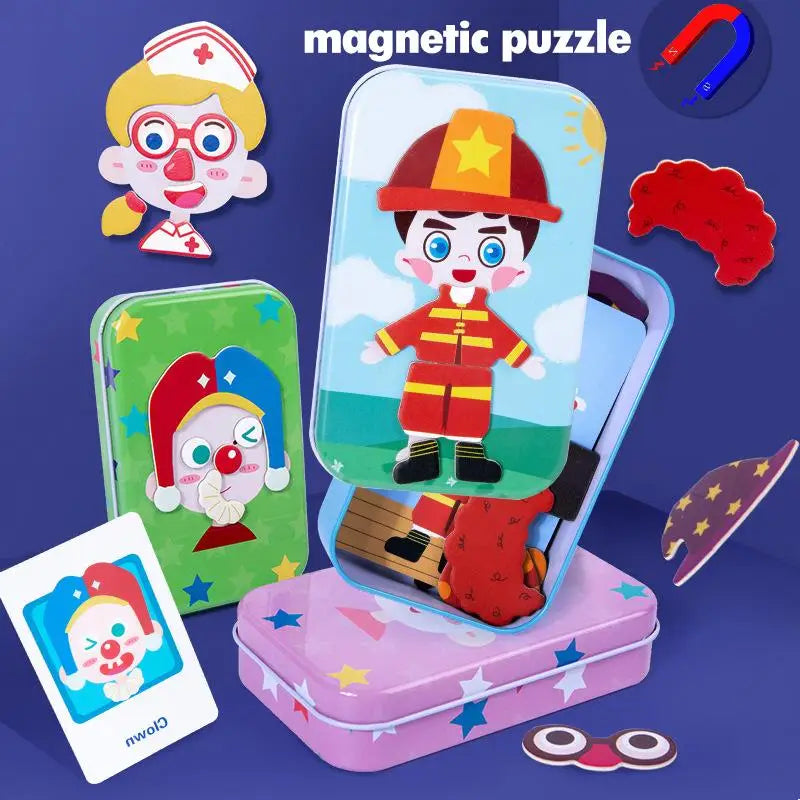 Magnetic 3D Dress-Up Puzzle Toy in Travel Tin - Wooden Magnetic Jigsaw for Kids Imaginative Play