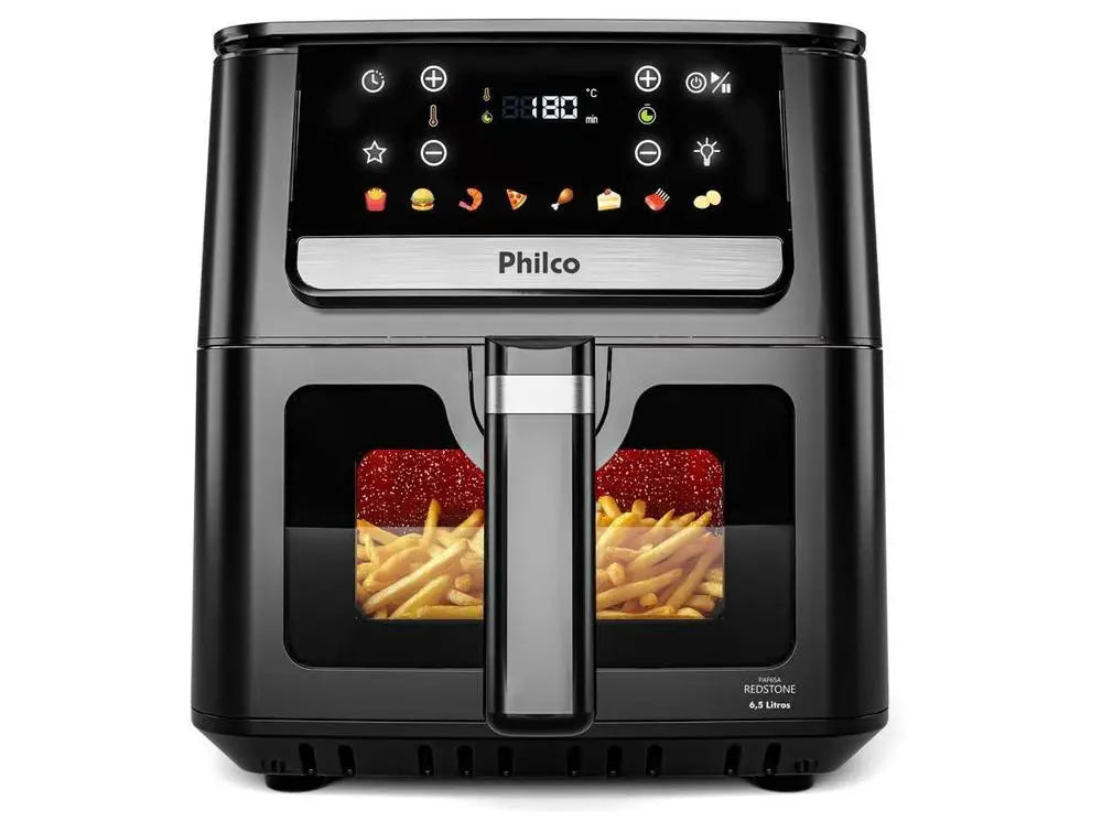 6.5L (6.9 qt) Black Stainless Steel Digital Air Fryer – Square Ceramic-Coated Basket, 1700W, 8 Presets