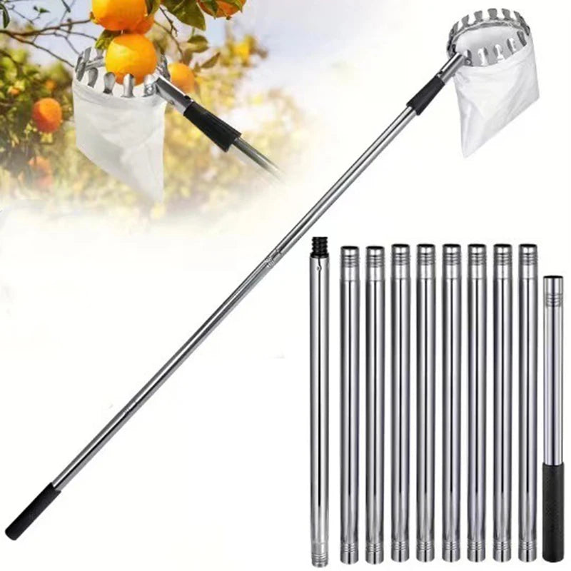 Telescopic Fruit Picker Pole 1.6/2.4/3.2/4M (5.2/7.9/10.5/13.1 ft) Stainless Steel Orchard & Garden Picking Tool