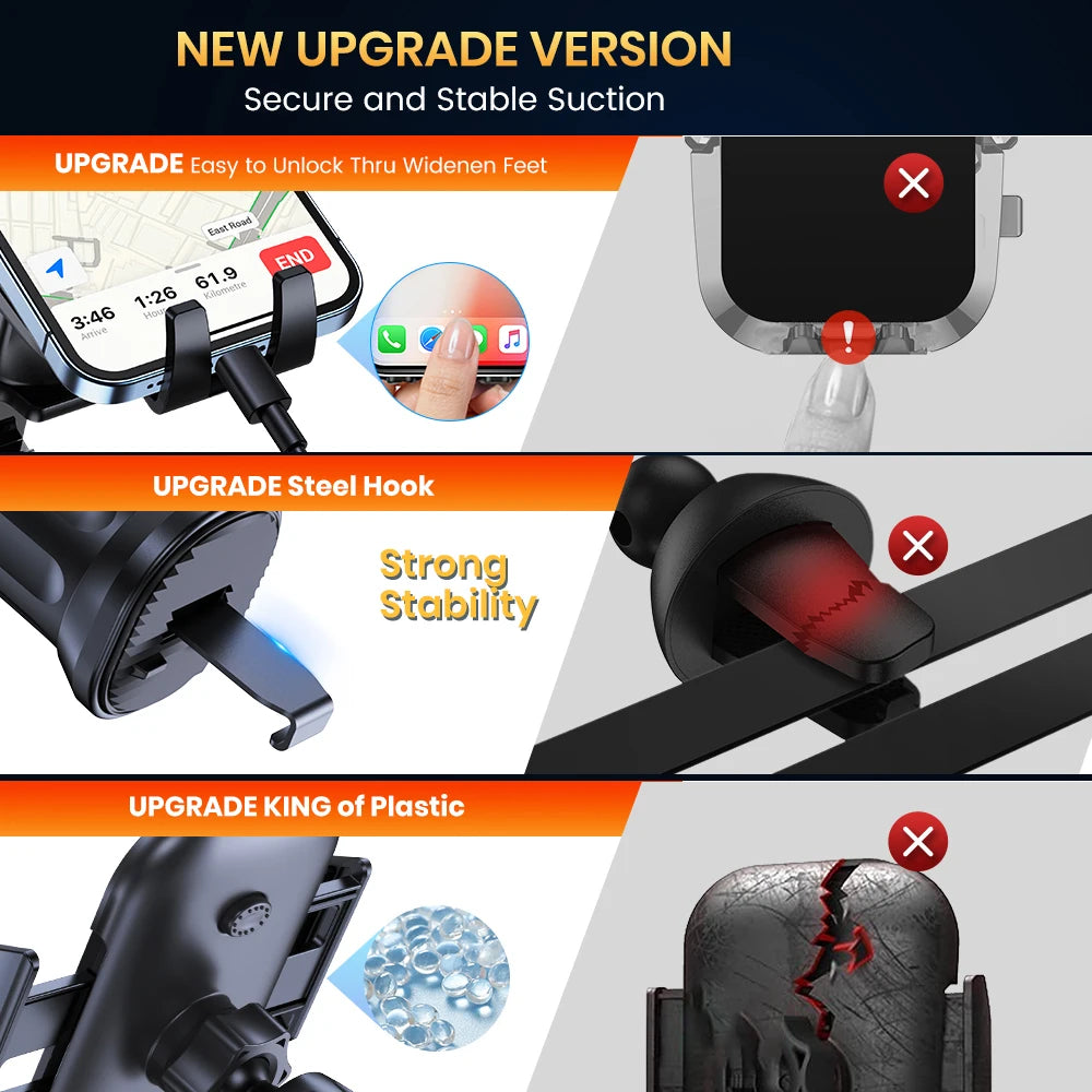 Universal Car Air Vent Phone Mount – Auto-Locking Hook Clip, 360° Rotating Holder for 4–6.7 in (10–17 cm) Smartphones