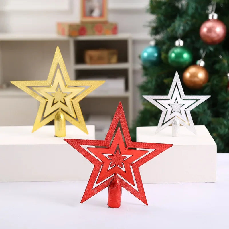 Star Christmas Tree Topper Gold & Red Shimmer 4 in / 8 in (10 / 20 cm) Holiday Tree Decoration