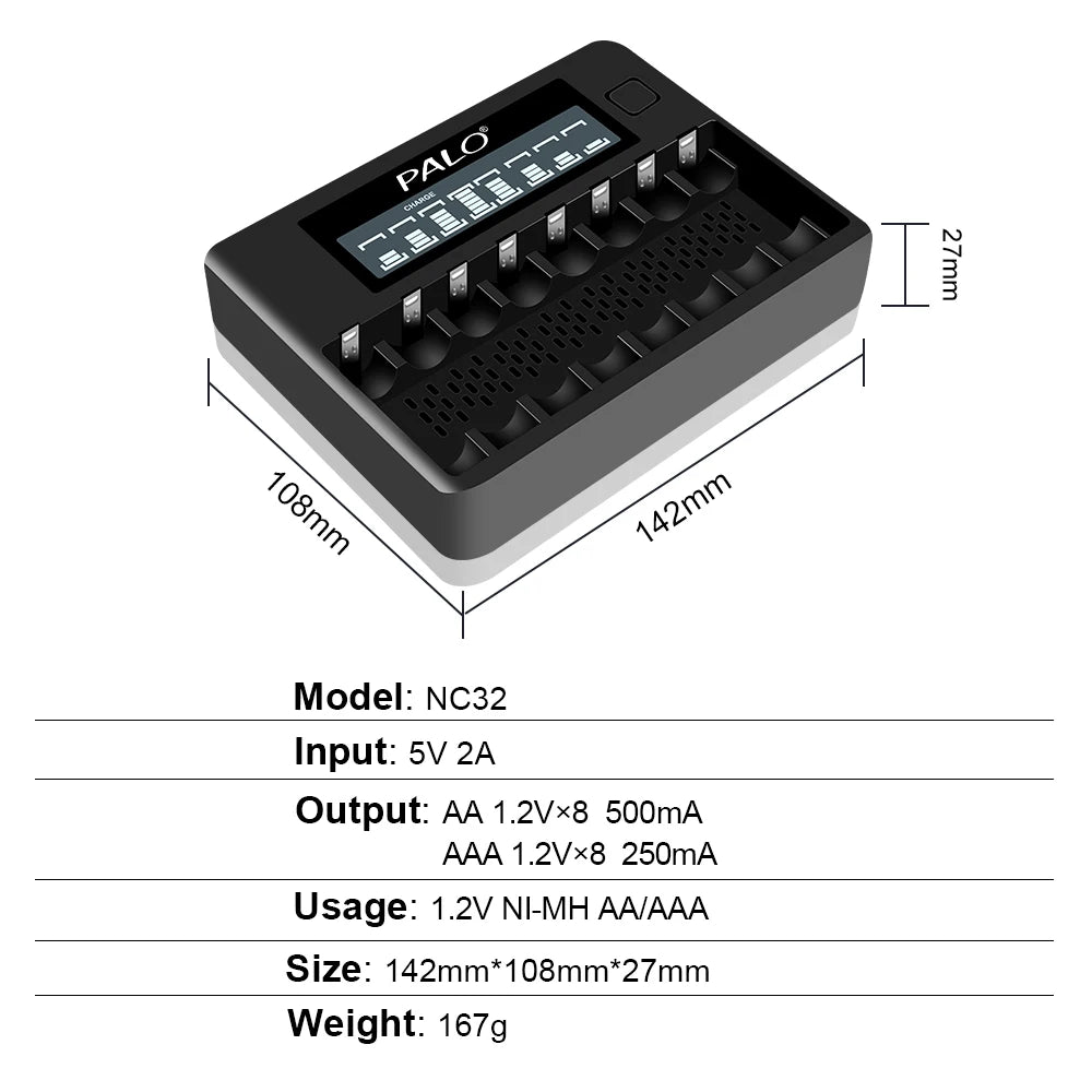 1.2V Ni-MH Rechargeable AA & AAA Batteries with 8-Slot Charger - AA 3000mAh / AAA 1100mAh