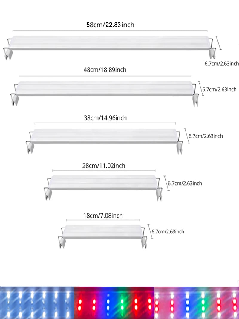 Adjustable 3-Color Full Spectrum LED Aquarium Light – Clip-On Telescopic Lamp for 18–75 cm (7–30 in) Fish Tanks