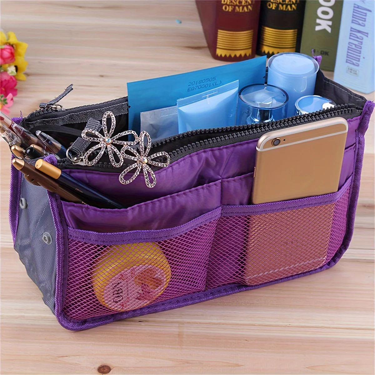 Multifunctional Bi-Fold Makeup and Toiletry Organizer Bag, Double Zipper Large Capacity
