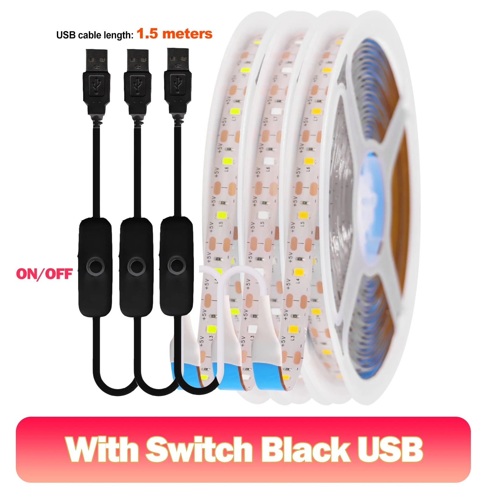 5V USB LED Strip Light 2835 SMD 60 LEDs/m Touch Dimmer Waterproof IP21/IP65 1m 3m 5m