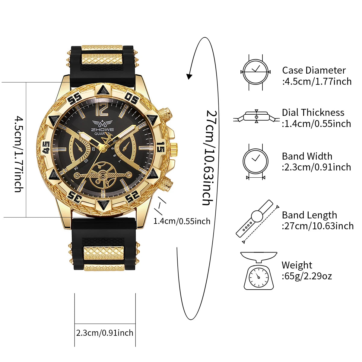 4-Piece Men's Arabic Numeral Quartz Watch Set - 45mm (1.77 in) Business Casual Wristwatch with Bracelet, Necklace & Ring
