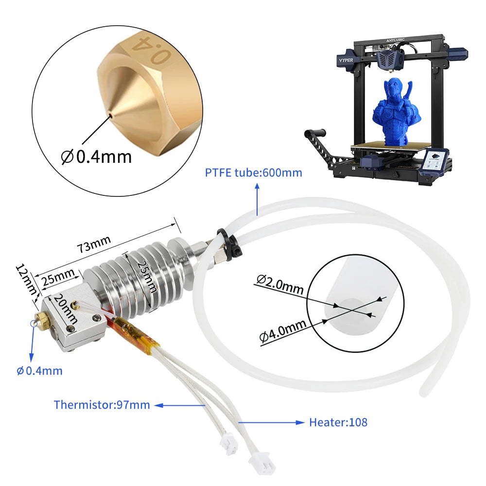 Universal 24V 40W 3D Printer Hotend Kit – J-Head Extruder, 0.4mm Nozzle, Aluminum Heatsink, 1.75mm Filament