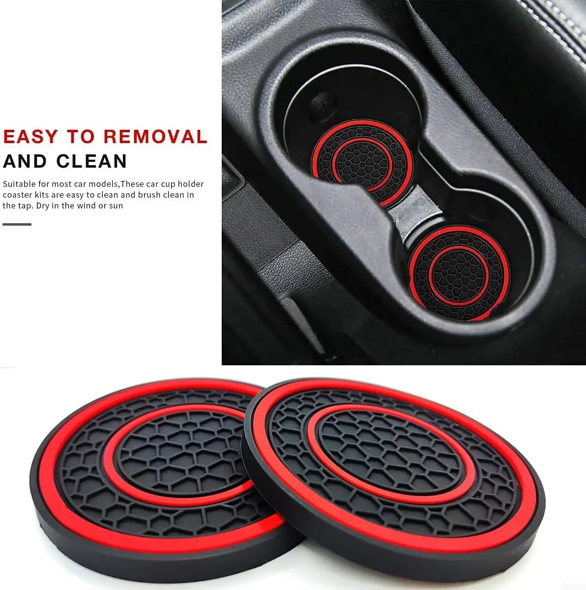 2-Piece Universal Anti-Slip Car Cup Holder Coasters, Dustproof Durable Interior Protectors