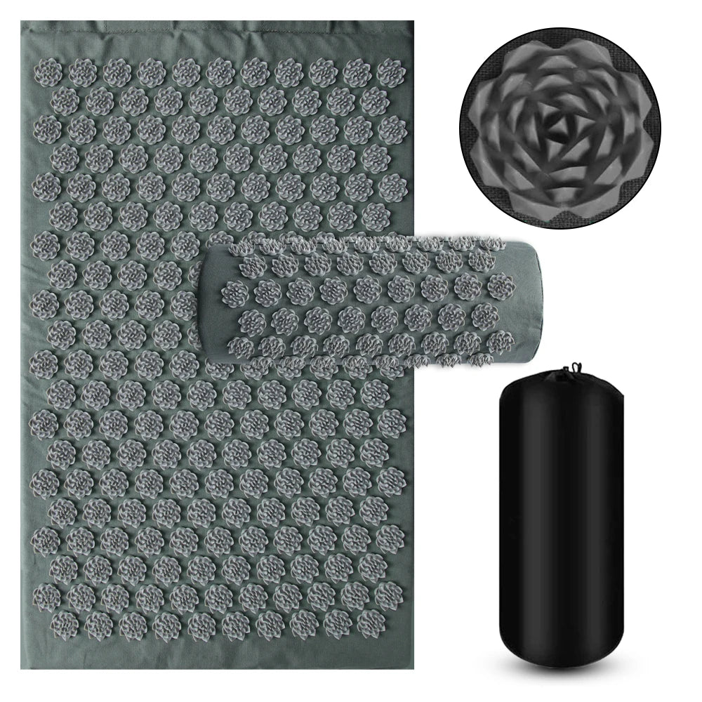 Shiatsu Acupressure Mat with Pillow - Spike Massage Pad for Yoga, Pilates & Pain Relief, 125 x 41 cm (49 x 16 in)
