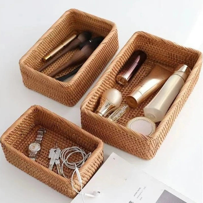 Handmade Rattan and Bamboo Nesting Storage Baskets – Woven Organizer for Home, Kitchen and Table