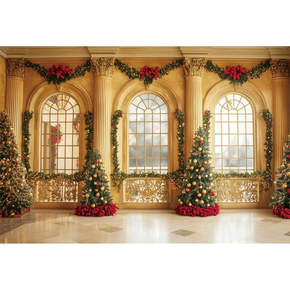 Christmas Fireplace Photography Backdrop — Gingerbread House & Wooden Window Holiday Photo Background for Kids & Family