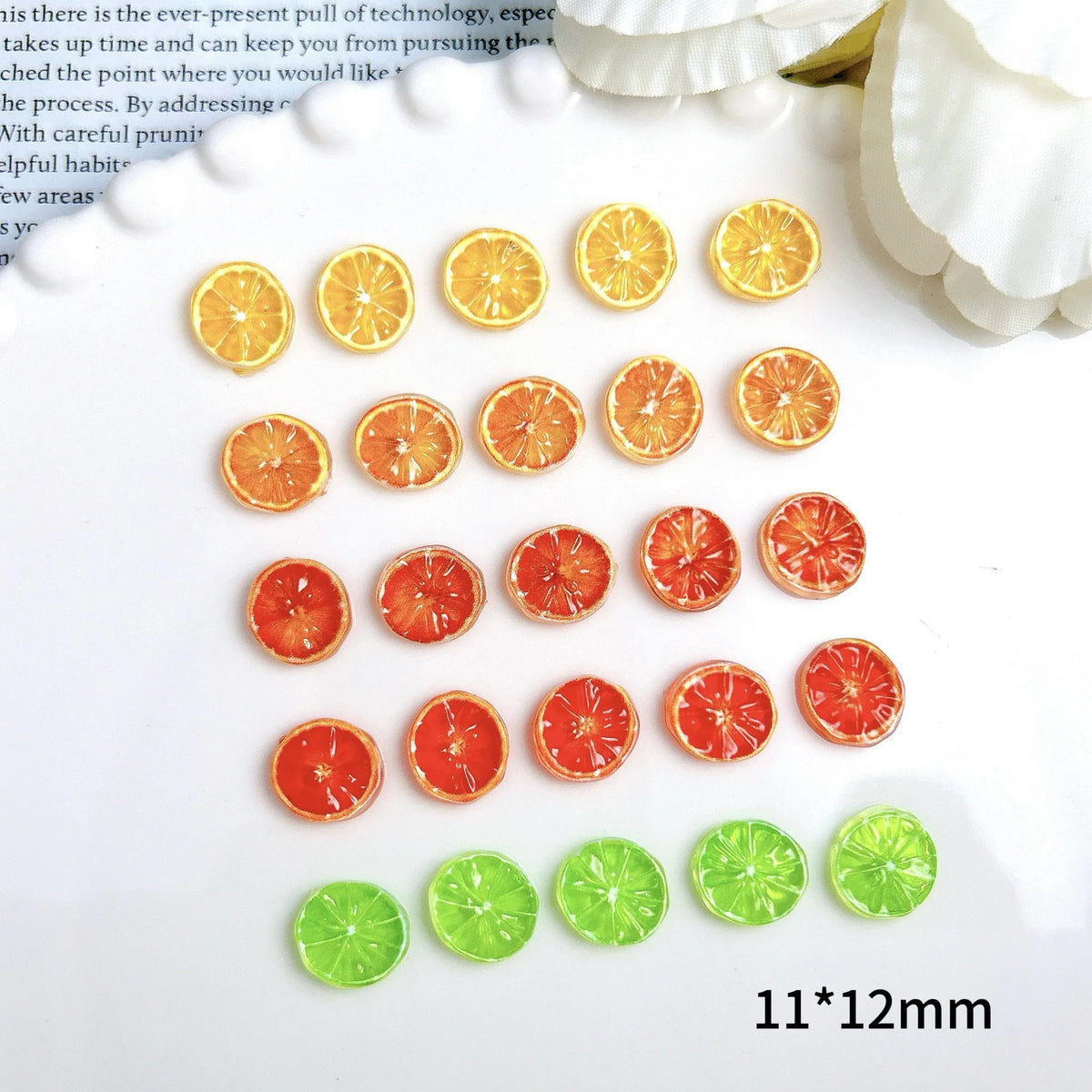 20pcs Lemon Resin Nail Charms – Mini Fruit Slice Nail Art Decorations, 11 x 12 mm (0.43 x 0.47 in) Mixed Colors