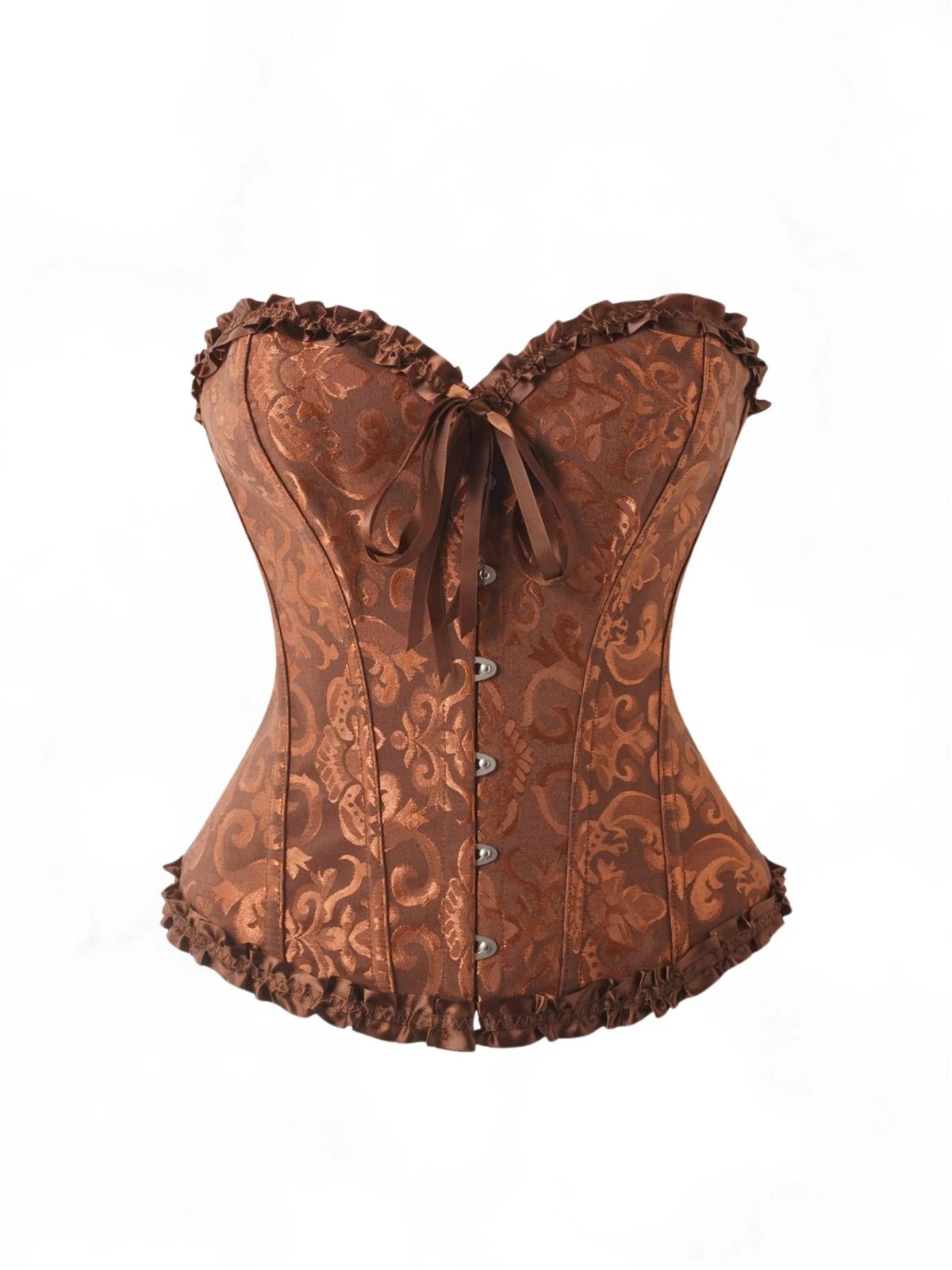 Women's Victorian Gothic Overbust Corset Bustier - Jacquard Brocade Front Busk Waist Cincher