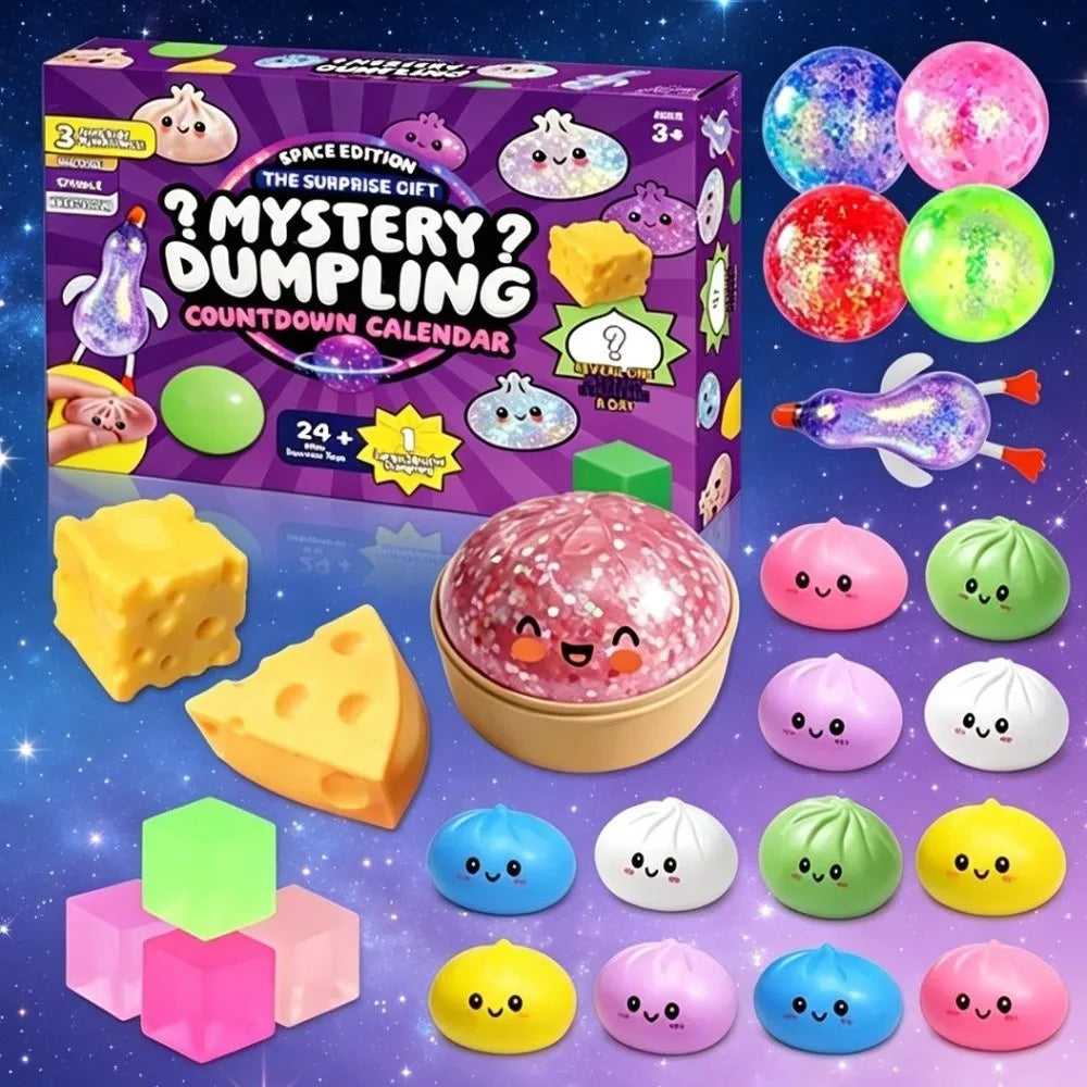 Mystery Dumpling Fidget Advent Calendar – 24-Day Soft Squishy Sensory Stress Relief Squeeze Toys