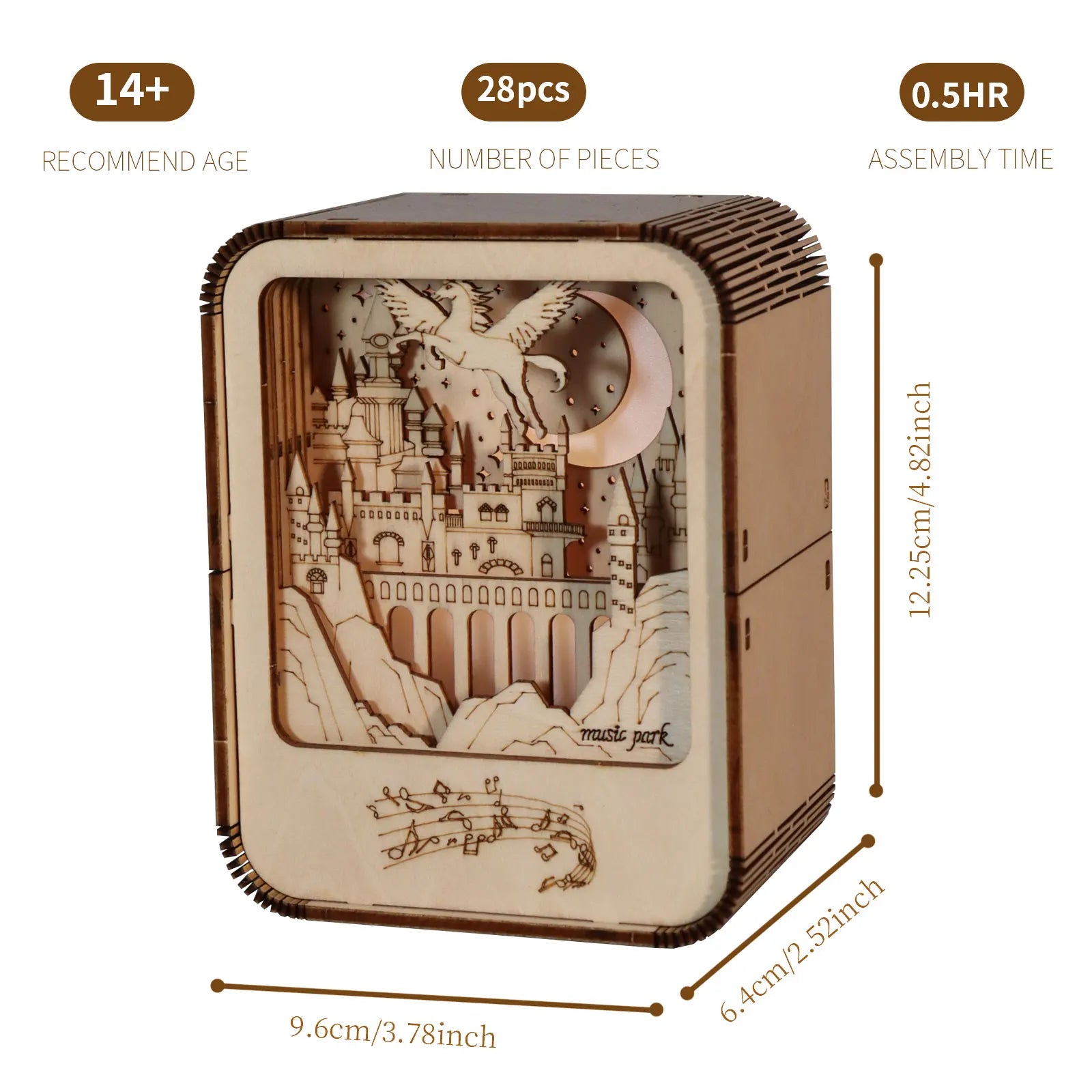 3D Wooden Castle Music Box Night Light DIY Model Kit – Handmade Puzzle Gift for Adults