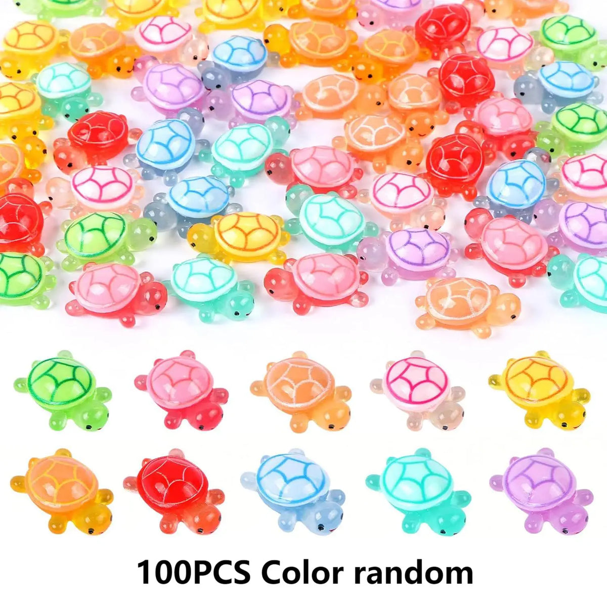 50/100-Pack Mini Glow-in-the-Dark Turtle Ornaments – Luminous Resin Miniatures for Fairy Garden, Terrarium, Home Decor and Crafts