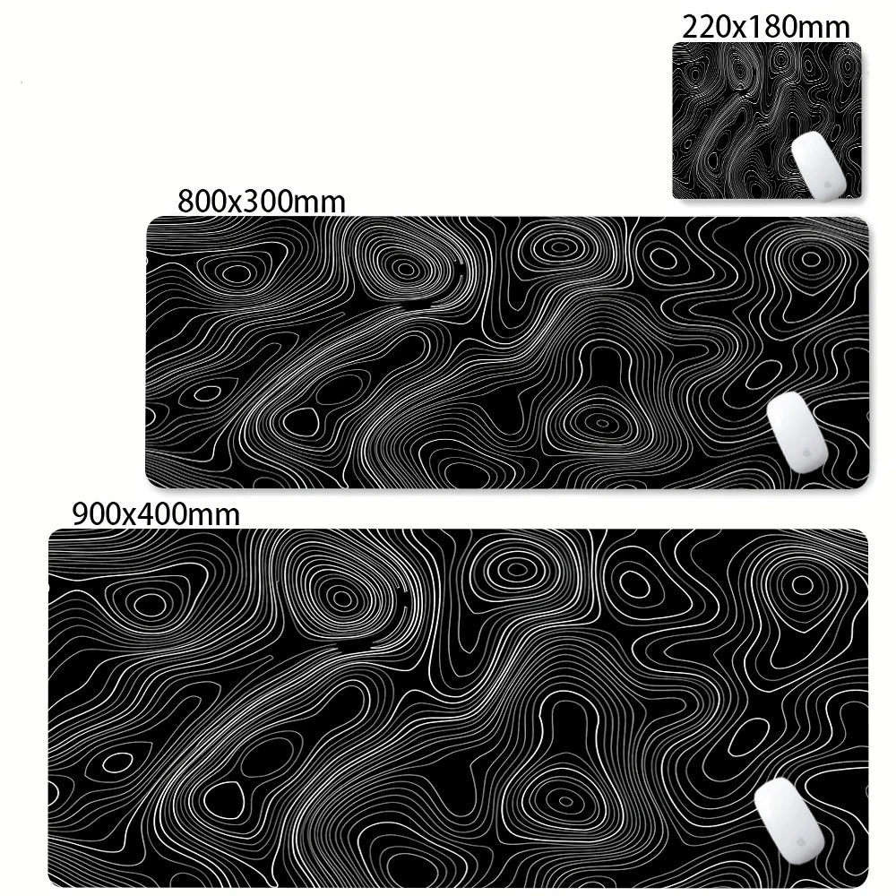 XXL Black & White Abstract Desk Mat - Liquid Strata Gaming Mouse Pad, Large Non-Slip Locking-Edge Deskmat