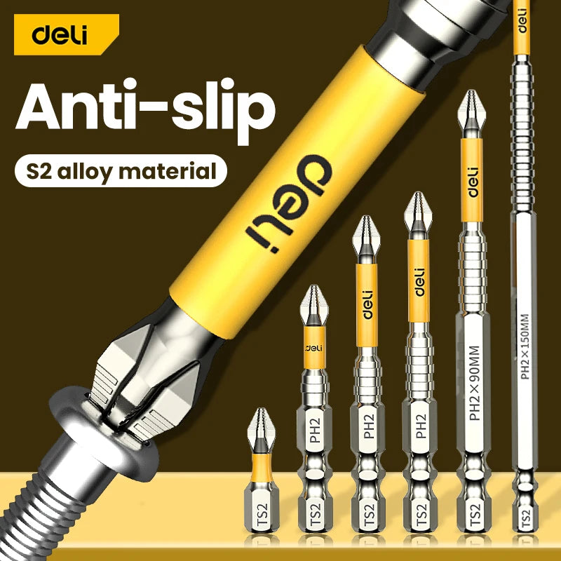 Magnetic Drill Bit Set – Chrome-Vanadium Non-Slip Cross & Hex Bits, Multiple Lengths up to 150 mm (5.9 in) for Electric Drills