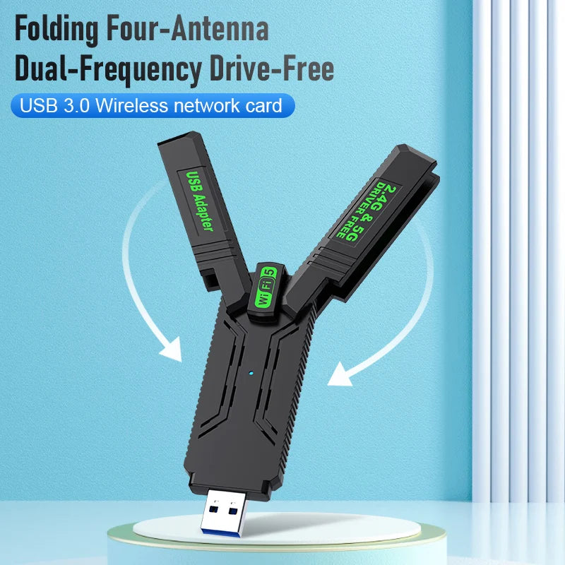 USB WiFi Adapter 1300Mbps Dual-Band 2.4/5GHz with 4 Antennas - USB 3.0 Plug & Play Hotspot for Windows PC