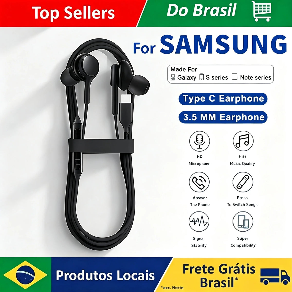 Type-C & 3.5mm Wired In-Ear Earphones with Mic — Universal Headset for Smartphones, Tablets, Laptops