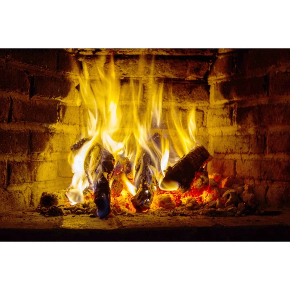 Christmas Fireplace Photography Backdrop - Burning Firewood Flame Brick Wall Photo Studio Background