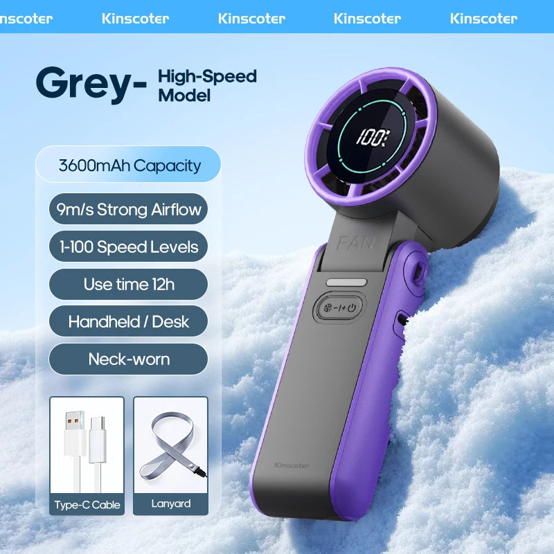 Portable High-Speed Handheld Fan 3600mAh Rechargeable 100 Adjustable Speeds Foldable Mini Turbo Fan