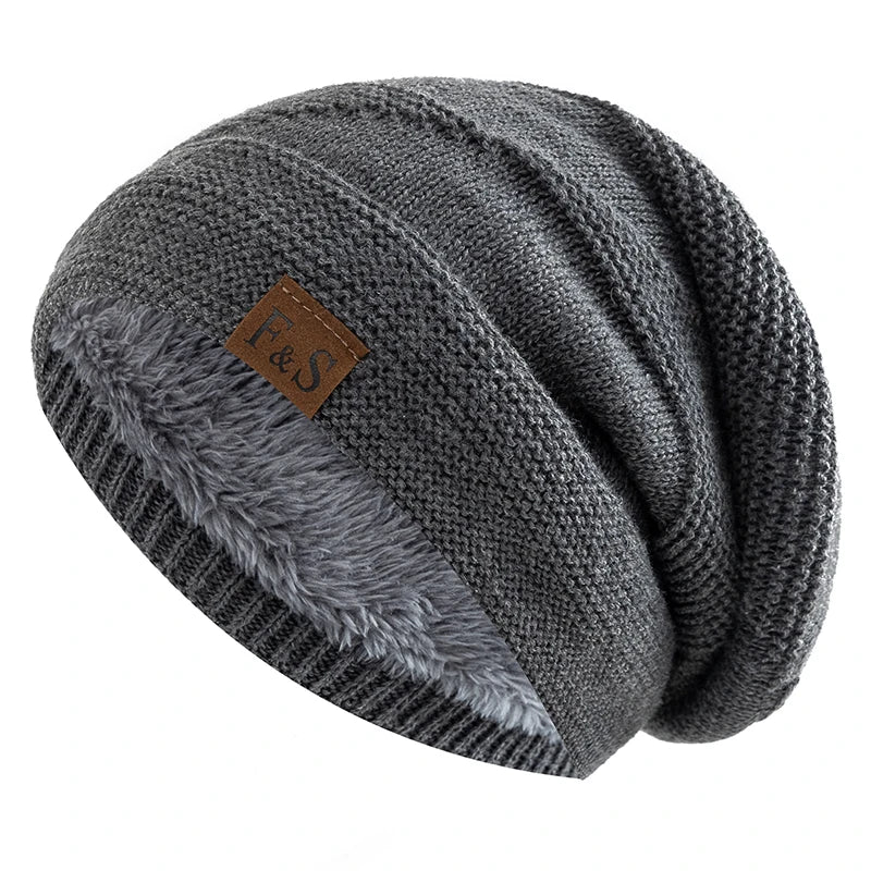 Unisex Fur-Lined Slouchy Winter Beanie – Warm Knit Hat for Men & Women