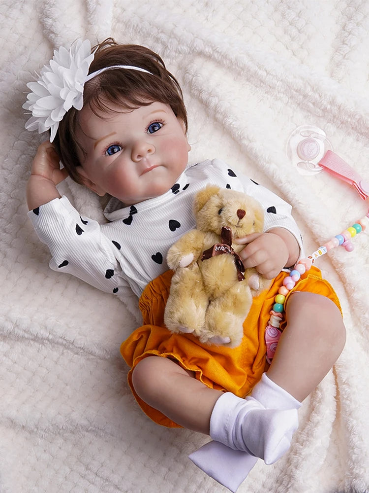 Reborn Baby Doll 48 cm (19 in) Realistic Silicone Bathable Newborn Girl Doll with Rooted Hair & Accessories