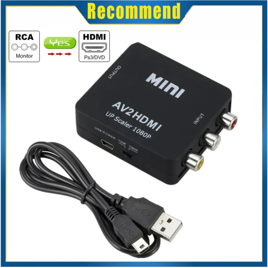 RCA to HDMI Converter Adapter 1080p AV/CVBS to HDMI with USB Power
